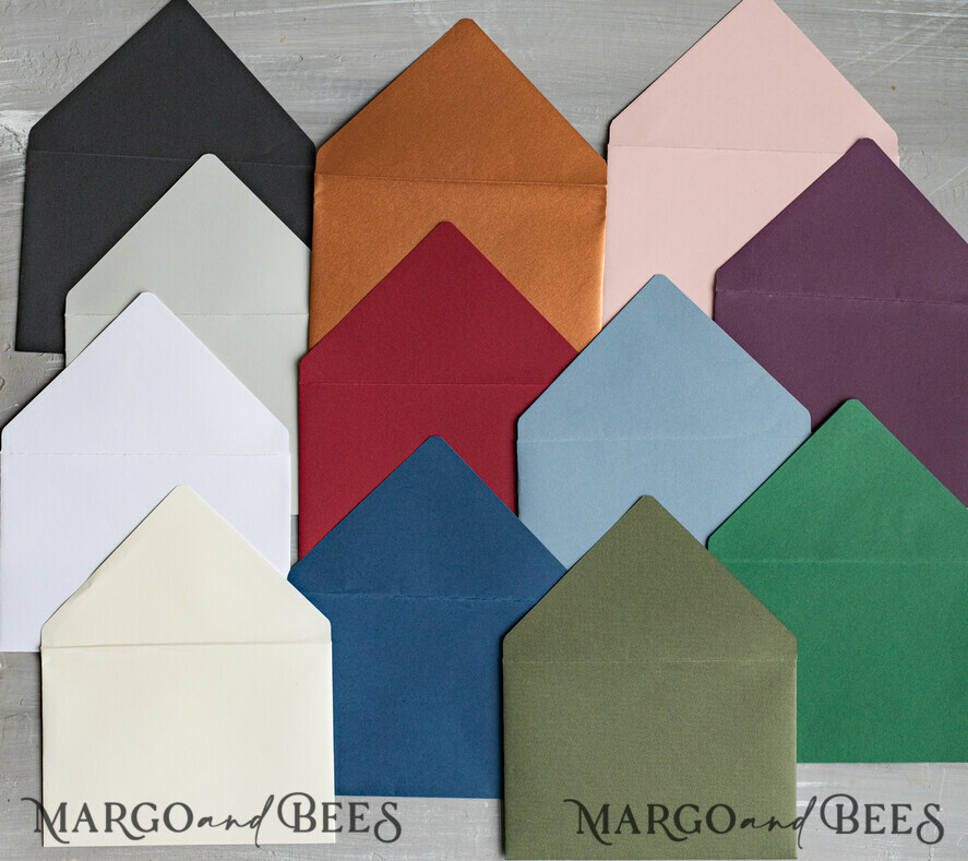 WEDDING INVITATIONS Velvet Envelopes custom colors envelopes for invitations with velvet liners, a7 handmade Envelopes with velvet liner for Wedding cards