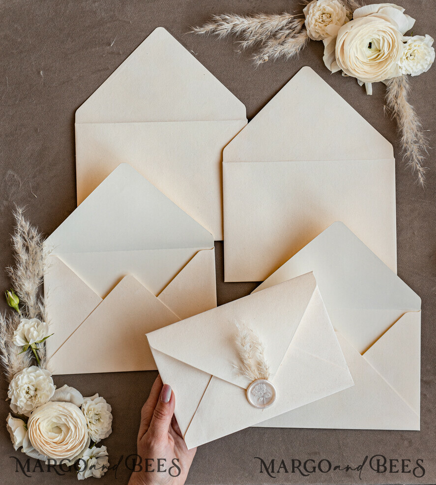 WEDDING INVITATIONS Velvet Envelopes ivory Velvet envelopes for invitations, a7 handmade Velvet Envelopes for Wedding cards