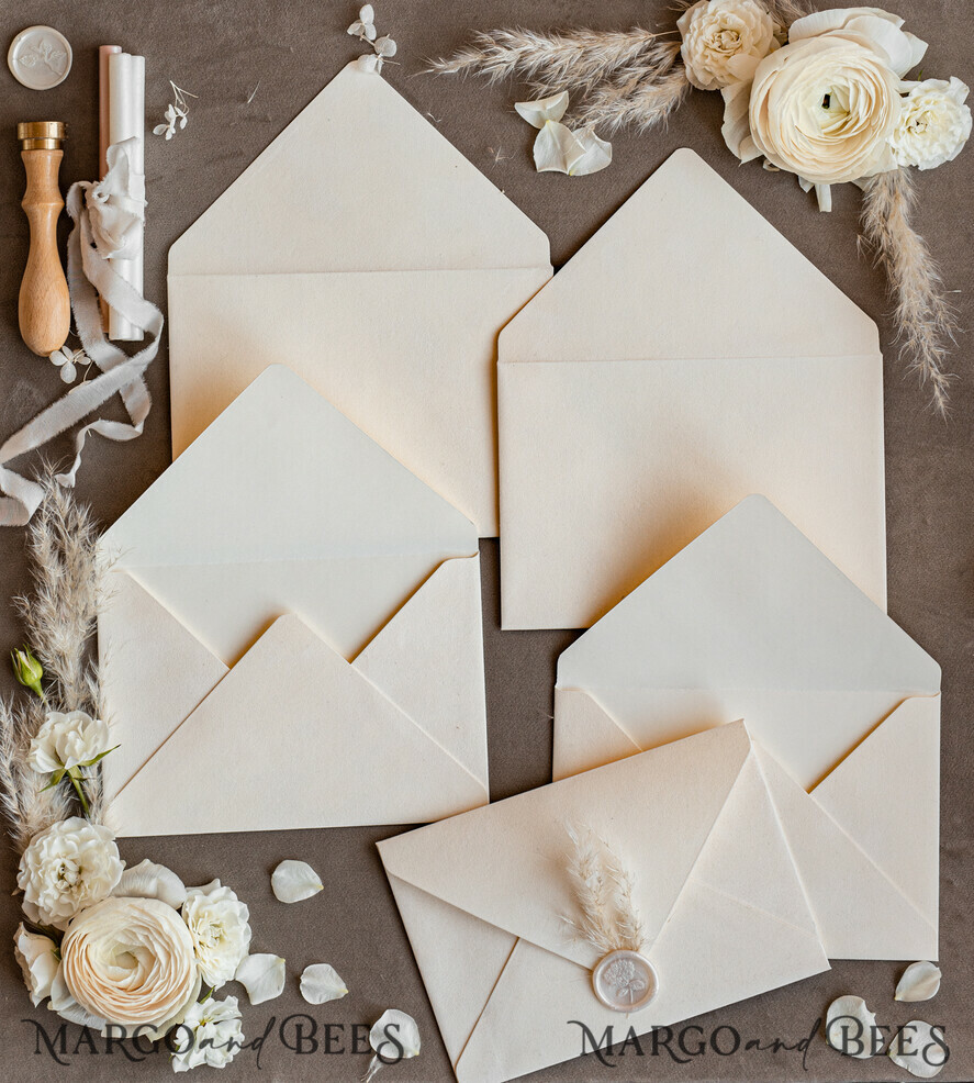 WEDDING INVITATIONS Velvet Envelopes ivory Velvet envelopes for invitations, a7 handmade Velvet Envelopes for Wedding cards