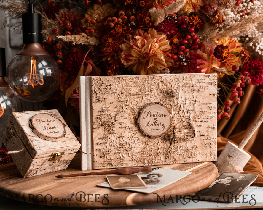 WEDDING GUEST BOOKS Wooden Rustic Guestbooks Rustic Wooden Wedding GuestBook and ring box set , Boho Instax Instant Photo Booth, Wood Album Rustic guest book polaroids