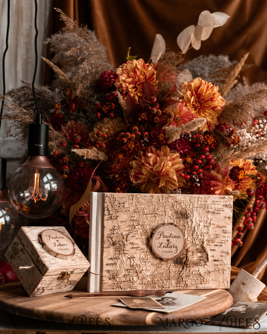 WEDDING GUEST BOOKS Wooden Rustic Guestbooks Rustic Wooden Wedding GuestBook and ring box set , Boho Instax Instant Photo Booth, Wood Album Rustic guest book polaroids