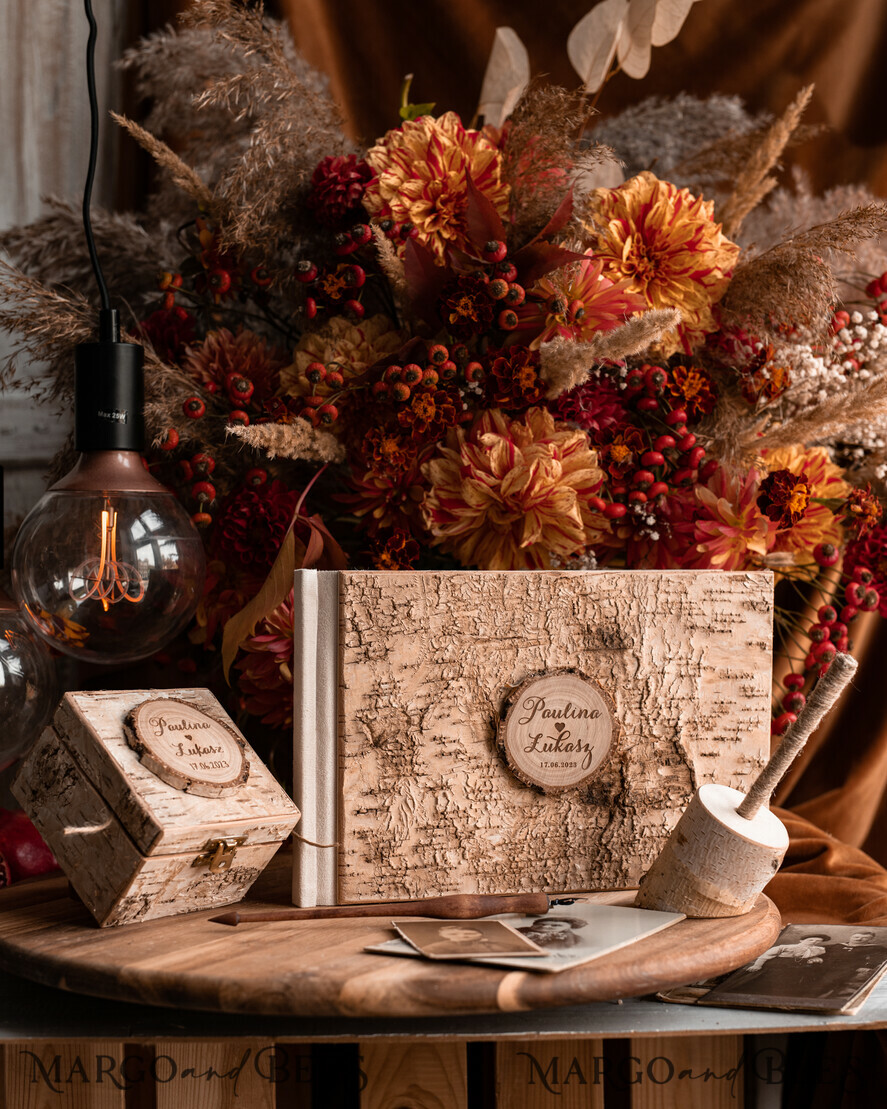 WEDDING GUEST BOOKS Wooden Rustic Guestbooks Rustic Wooden Wedding GuestBook and ring box set , Boho Instax Instant Photo Booth, Wood Album Rustic guest book polaroids