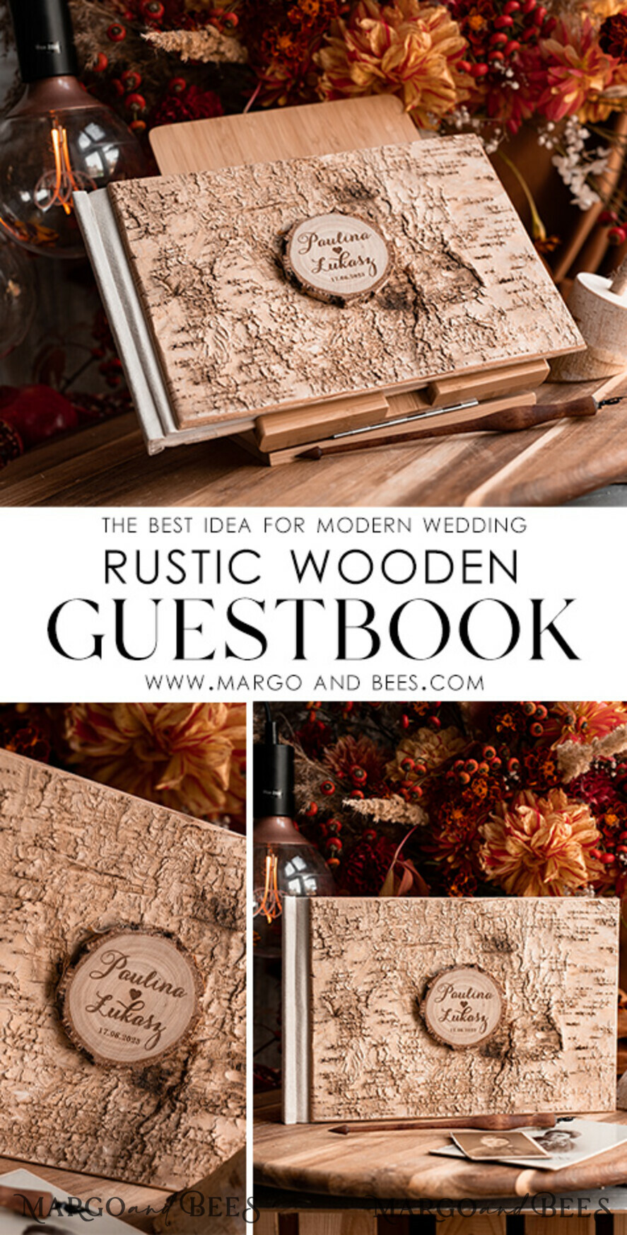WEDDING GUEST BOOKS Wooden Rustic Guestbooks Rustic Wooden Wedding GuestBook and ring box set , Boho Instax Instant Photo Booth, Wood Album Rustic guest book polaroids
