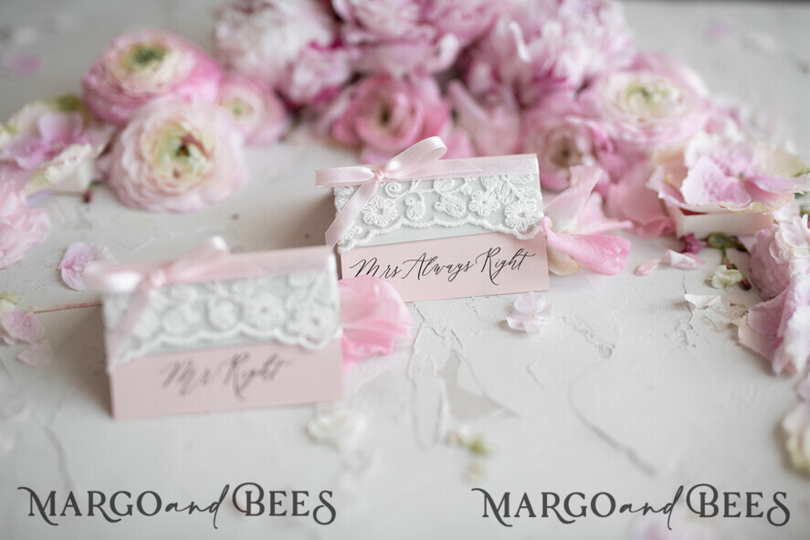 PLACE CARDS / TABLE CARDS Lace Romantic Lace Blush Pink Wedding Place Cards with Blush Pink Ribbon, Elegant Name Tags for Your Wedding Tables, Blush Pink Weddign Stationery, Gorgeous Cards