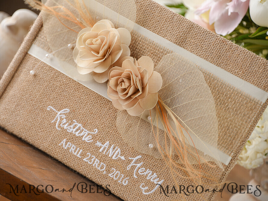 WEDDING GUEST BOOKS Rustic Burlap Linen PhotoBook Luxury Wedding Guest Book, Burlap Vintage Wedding Album Rustic Linen Photo Booth Book