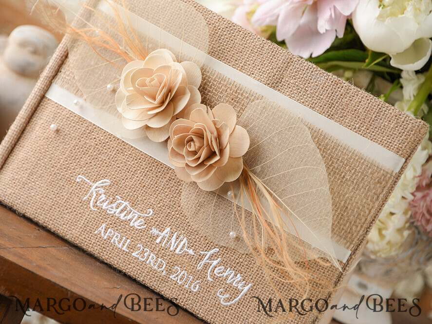 WEDDING GUEST BOOKS Rustic Burlap Linen PhotoBook Luxury Wedding Guest Book, Burlap Vintage Wedding Album Rustic Linen Photo Booth Book