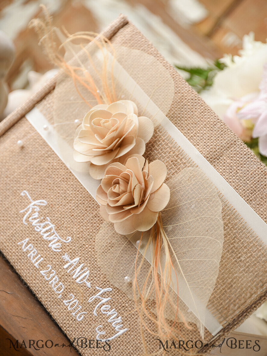 WEDDING GUEST BOOKS Rustic Burlap Linen PhotoBook Luxury Wedding Guest Book, Burlap Vintage Wedding Album Rustic Linen Photo Booth Book