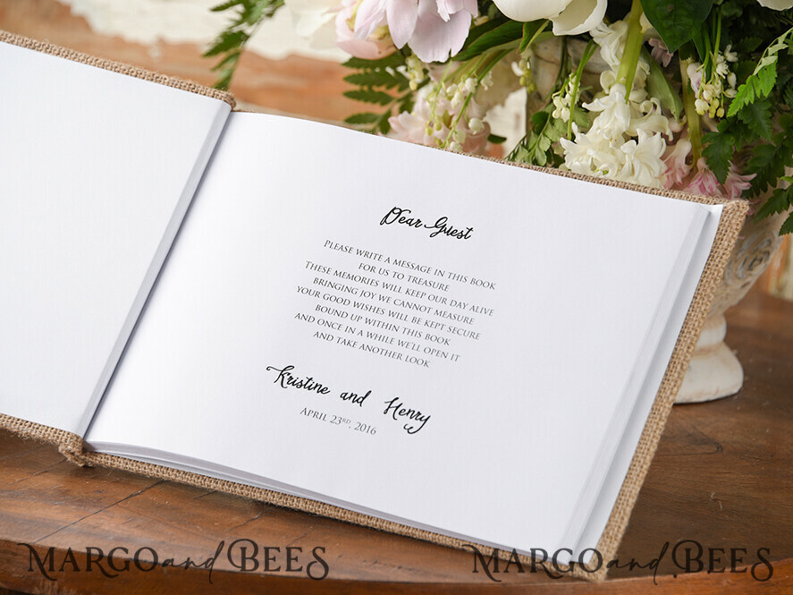 WEDDING GUEST BOOKS Rustic Burlap Linen PhotoBook Luxury Wedding Guest Book, Burlap Vintage Wedding Album Rustic Linen Photo Booth Book