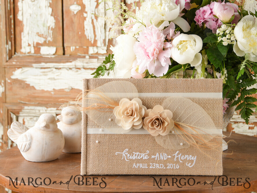 WEDDING GUEST BOOKS Rustic Burlap Linen PhotoBook Luxury Wedding Guest Book, Burlap Vintage Wedding Album Rustic Linen Photo Booth Book