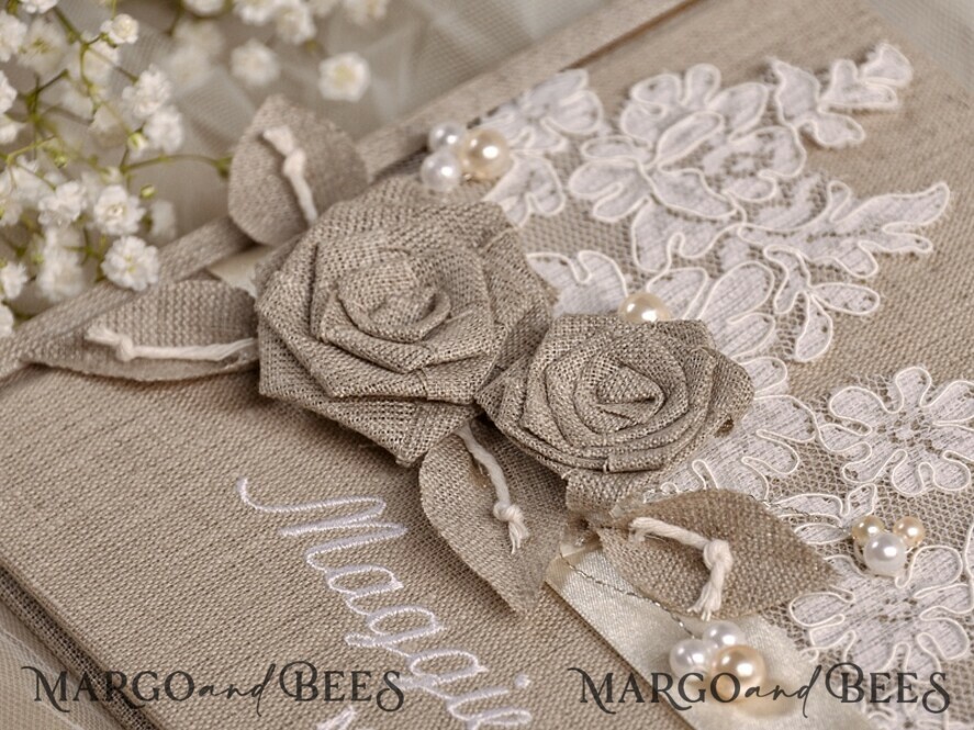 WEDDING GUEST BOOKS Rustic Burlap Linen PhotoBook Presonalised Wedding Guest Book, Burlap Vintage Wedding Album Rustic Linen Photo Booth Book