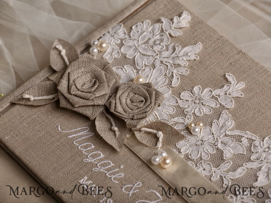 WEDDING GUEST BOOKS Rustic Burlap Linen PhotoBook Presonalised Wedding Guest Book, Burlap Vintage Wedding Album Rustic Linen Photo Booth Book