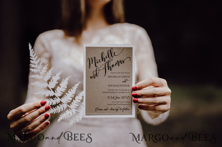 WEDDING INVITATIONS rustic / country / shabby chick Custom Wedding invitations eco kraft stationery