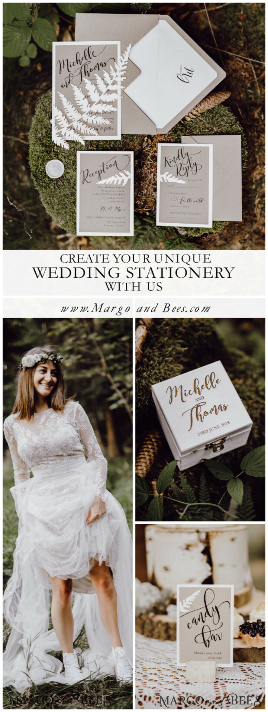 WEDDING INVITATIONS rustic / country / shabby chick Custom Wedding invitations eco kraft stationery