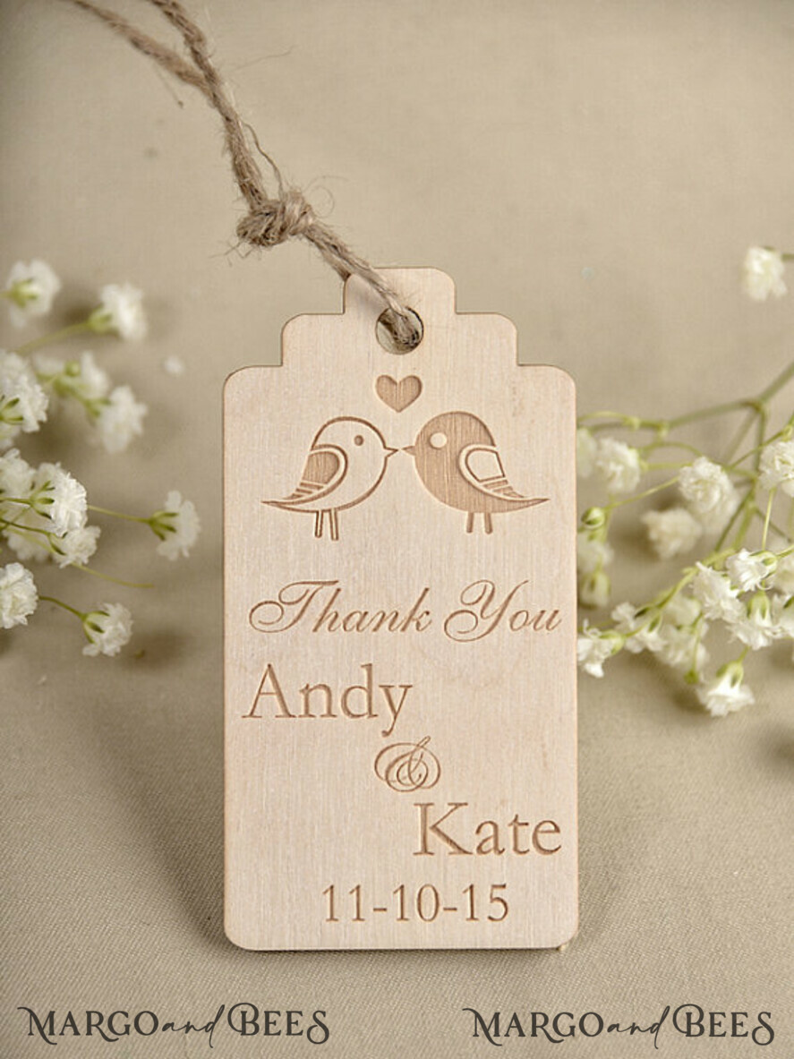wedding favors, engraved wood tags