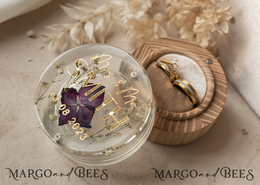 RING BEARER BOXES & PILLOWS Epoxy Wedding rings Box epoxy resin and wood wedding ring box for ceremony, Boho Epoxy Wedding Ring Boxes his hers, Transparent Epoxy dubble Ring Box for wedding, Wood resin flowers Marriage Proposal Ring Box
