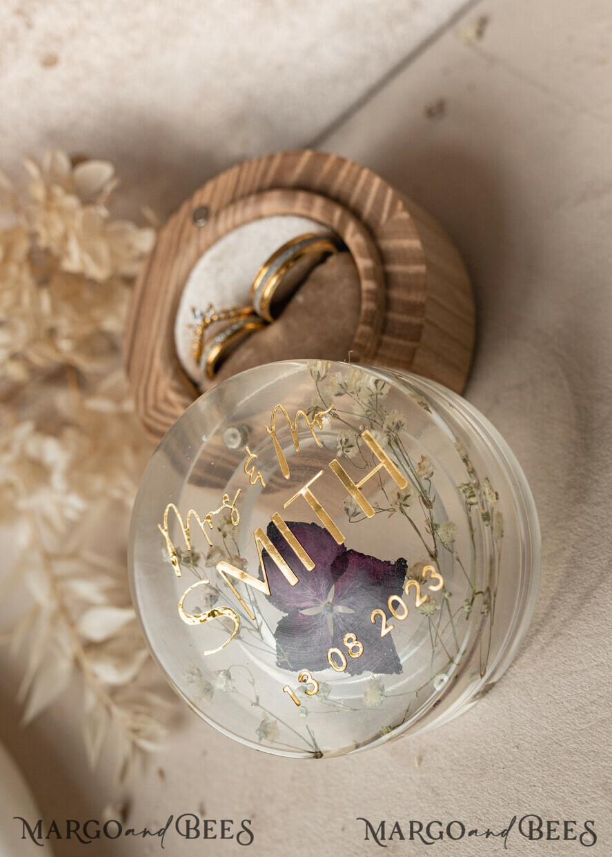 RING BEARER BOXES & PILLOWS Epoxy Wedding rings Box epoxy resin and wood wedding ring box for ceremony, Boho Epoxy Wedding Ring Boxes his hers, Transparent Epoxy dubble Ring Box for wedding, Wood resin flowers Marriage Proposal Ring Box