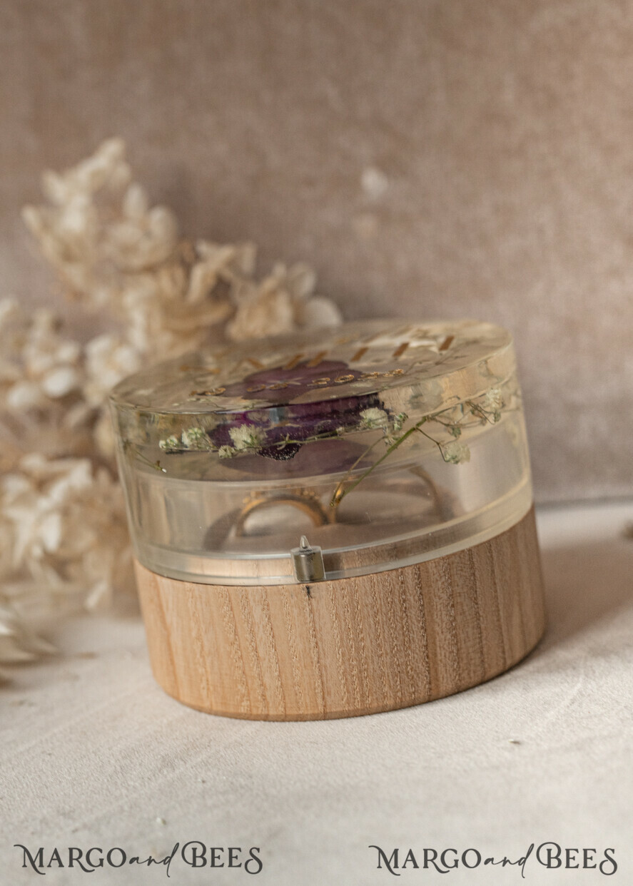 RING BEARER BOXES & PILLOWS Epoxy Wedding rings Box epoxy resin and wood wedding ring box for ceremony, Boho Epoxy Wedding Ring Boxes his hers, Transparent Epoxy dubble Ring Box for wedding, Wood resin flowers Marriage Proposal Ring Box