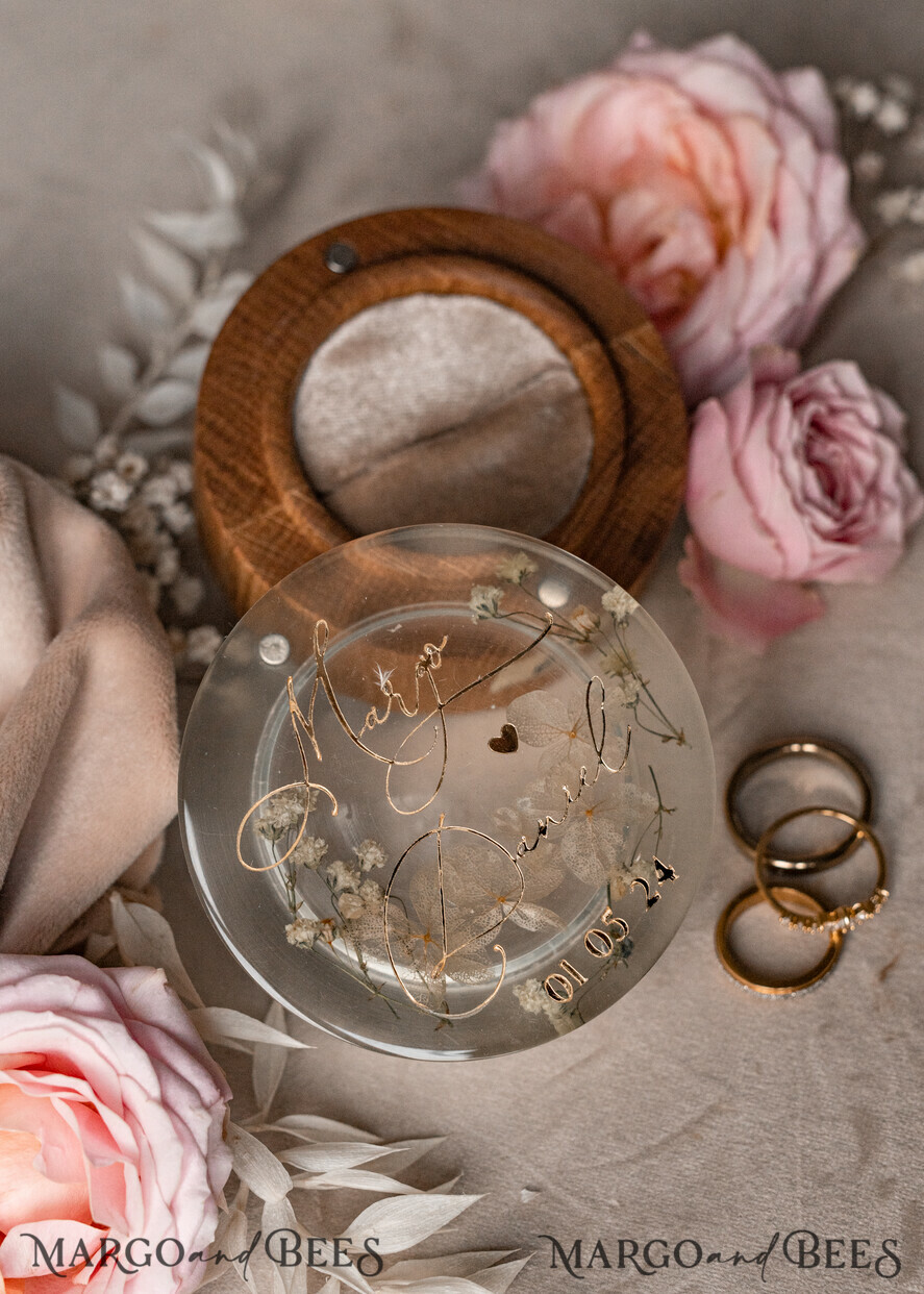 RING BEARER BOXES & PILLOWS Epoxy Wedding rings Box epoxy resin & wood wedding ring box for ceremony, Boho Epoxy Wedding Ring Boxes his hers, Transparent Epoxy dubble Ring Box for wedding, Wood resin flowers Marriage Proposal Ring Box