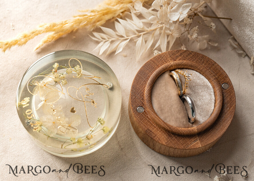 RING BEARER BOXES & PILLOWS Epoxy Wedding rings Box epoxy resin & wood wedding ring box for ceremony, Boho Epoxy Wedding Ring Boxes his hers, Transparent Epoxy dubble Ring Box for wedding, Wood resin flowers Marriage Proposal Ring Box