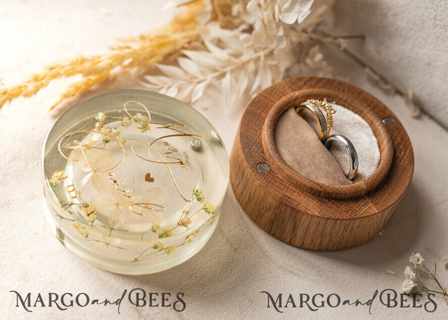 RING BEARER BOXES & PILLOWS Epoxy Wedding rings Box epoxy resin & wood wedding ring box for ceremony, Boho Epoxy Wedding Ring Boxes his hers, Transparent Epoxy dubble Ring Box for wedding, Wood resin flowers Marriage Proposal Ring Box