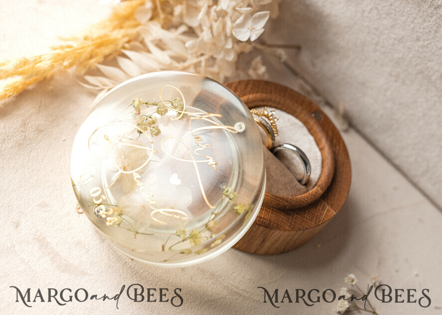 RING BEARER BOXES & PILLOWS Epoxy Wedding rings Box epoxy resin & wood wedding ring box for ceremony, Boho Epoxy Wedding Ring Boxes his hers, Transparent Epoxy dubble Ring Box for wedding, Wood resin flowers Marriage Proposal Ring Box