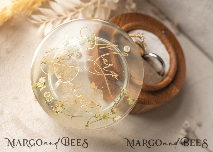 RING BEARER BOXES & PILLOWS Epoxy Wedding rings Box epoxy resin & wood wedding ring box for ceremony, Boho Epoxy Wedding Ring Boxes his hers, Transparent Epoxy dubble Ring Box for wedding, Wood resin flowers Marriage Proposal Ring Box