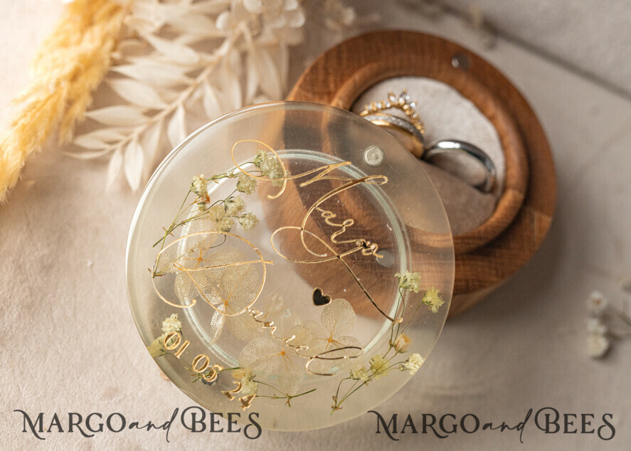 RING BEARER BOXES & PILLOWS Epoxy Wedding rings Box epoxy resin & wood wedding ring box for ceremony, Boho Epoxy Wedding Ring Boxes his hers, Transparent Epoxy dubble Ring Box for wedding, Wood resin flowers Marriage Proposal Ring Box