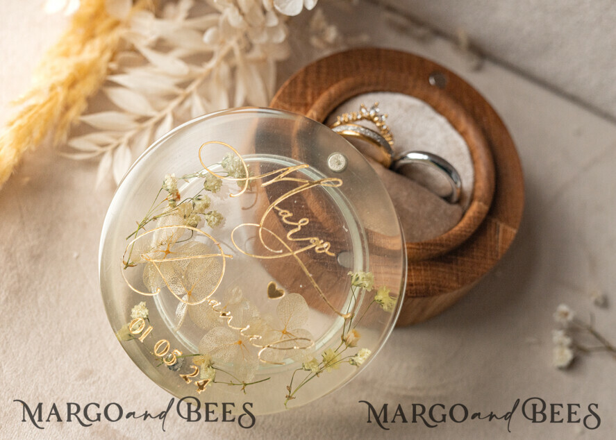 RING BEARER BOXES & PILLOWS Epoxy Wedding rings Box epoxy resin & wood wedding ring box for ceremony, Boho Epoxy Wedding Ring Boxes his hers, Transparent Epoxy dubble Ring Box for wedding, Wood resin flowers Marriage Proposal Ring Box