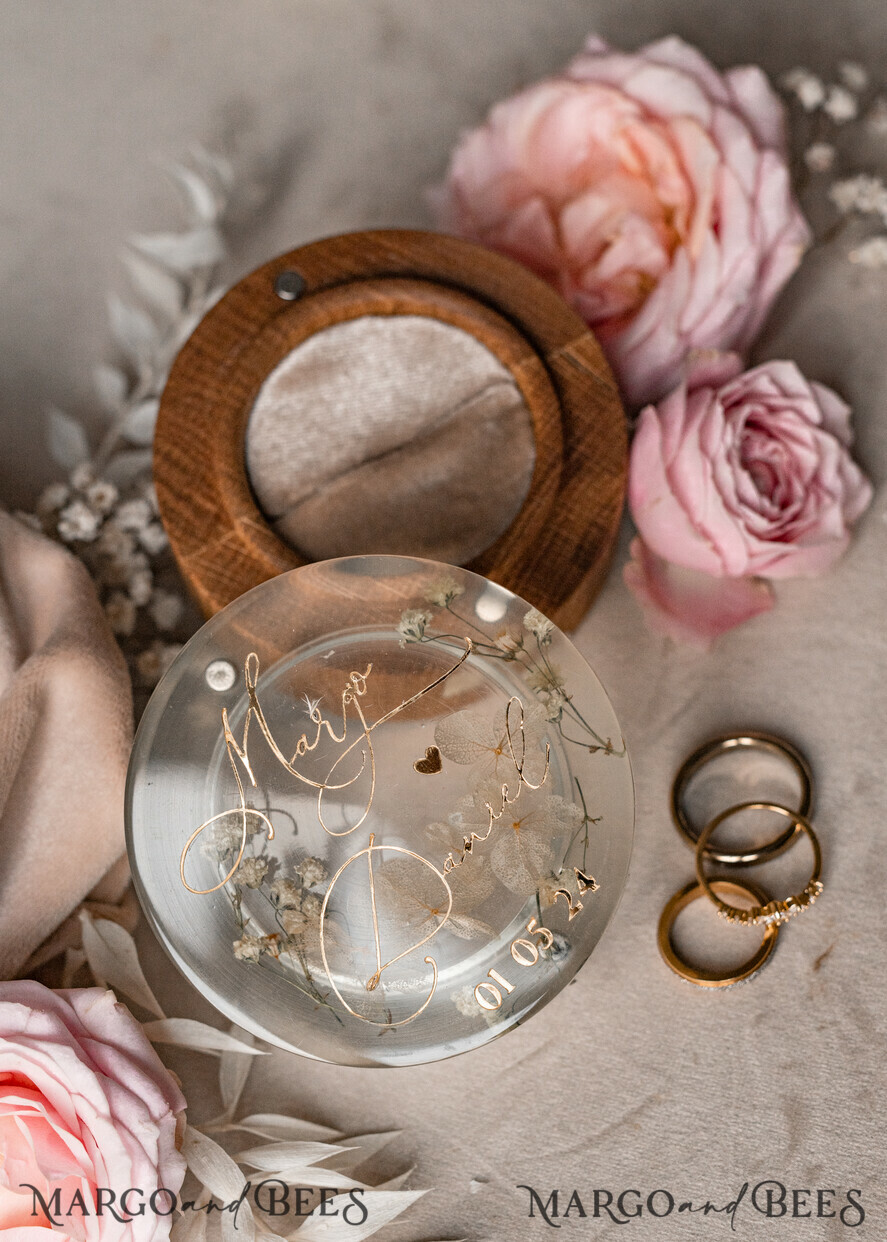 RING BEARER BOXES & PILLOWS Epoxy Wedding rings Box epoxy resin & wood wedding ring box for ceremony, Boho Epoxy Wedding Ring Boxes his hers, Transparent Epoxy dubble Ring Box for wedding, Wood resin flowers Marriage Proposal Ring Box