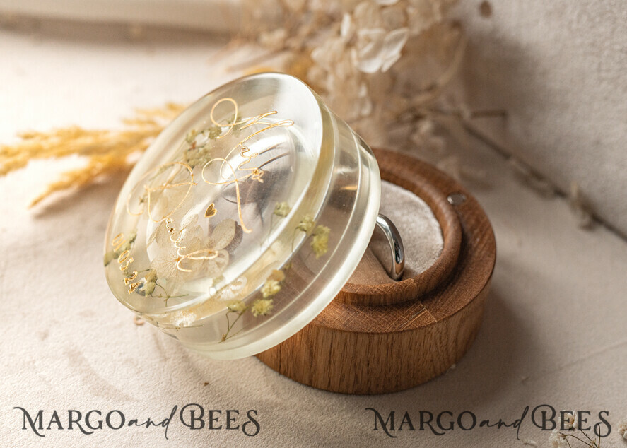 RING BEARER BOXES & PILLOWS Epoxy Wedding rings Box epoxy resin & wood wedding ring box for ceremony, Boho Epoxy Wedding Ring Boxes his hers, Transparent Epoxy dubble Ring Box for wedding, Wood resin flowers Marriage Proposal Ring Box