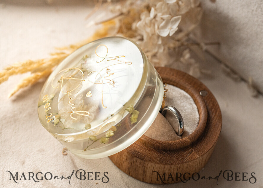 RING BEARER BOXES & PILLOWS Epoxy Wedding rings Box epoxy resin & wood wedding ring box for ceremony, Boho Epoxy Wedding Ring Boxes his hers, Transparent Epoxy dubble Ring Box for wedding, Wood resin flowers Marriage Proposal Ring Box