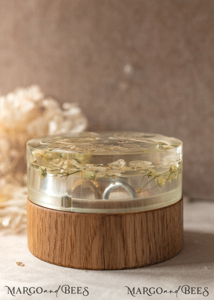 RING BEARER BOXES & PILLOWS Epoxy Wedding rings Box epoxy resin & wood wedding ring box for ceremony, Boho Epoxy Wedding Ring Boxes his hers, Transparent Epoxy dubble Ring Box for wedding, Wood resin flowers Marriage Proposal Ring Box