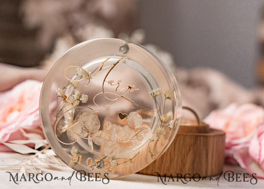 RING BEARER BOXES & PILLOWS Epoxy Wedding rings Box epoxy resin & wood wedding ring box for ceremony, Boho Epoxy Wedding Ring Boxes his hers, Transparent Epoxy dubble Ring Box for wedding, Wood resin flowers Marriage Proposal Ring Box