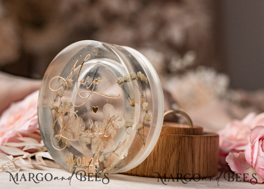 RING BEARER BOXES & PILLOWS Epoxy Wedding rings Box epoxy resin & wood wedding ring box for ceremony, Boho Epoxy Wedding Ring Boxes his hers, Transparent Epoxy dubble Ring Box for wedding, Wood resin flowers Marriage Proposal Ring Box