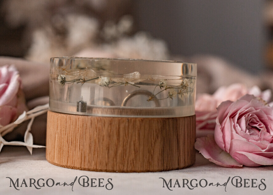 RING BEARER BOXES & PILLOWS Epoxy Wedding rings Box epoxy resin & wood wedding ring box for ceremony, Boho Epoxy Wedding Ring Boxes his hers, Transparent Epoxy dubble Ring Box for wedding, Wood resin flowers Marriage Proposal Ring Box