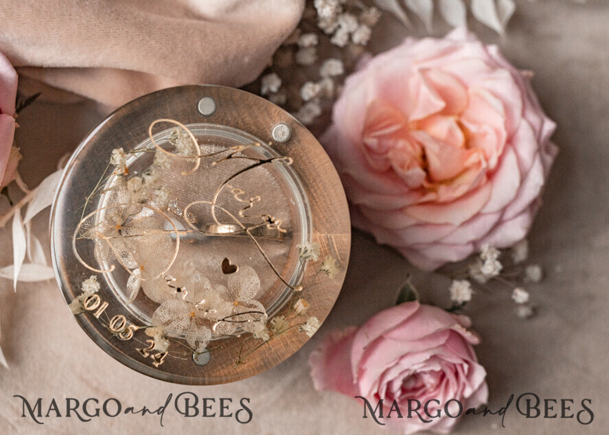RING BEARER BOXES & PILLOWS Epoxy Wedding rings Box epoxy resin & wood wedding ring box for ceremony, Boho Epoxy Wedding Ring Boxes his hers, Transparent Epoxy dubble Ring Box for wedding, Wood resin flowers Marriage Proposal Ring Box