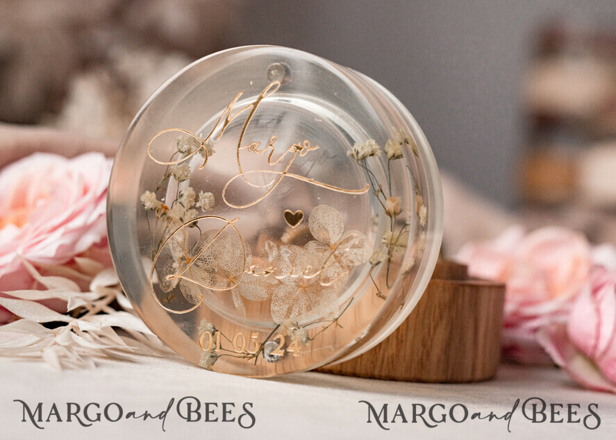 RING BEARER BOXES & PILLOWS Epoxy Wedding rings Box epoxy resin & wood wedding ring box for ceremony, Boho Epoxy Wedding Ring Boxes his hers, Transparent Epoxy dubble Ring Box for wedding, Wood resin flowers Marriage Proposal Ring Box