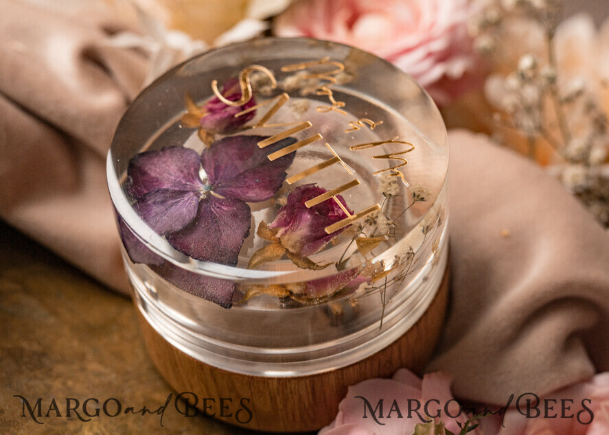 RING BEARER BOXES & PILLOWS Epoxy Wedding rings Box epoxy resin & wood wedding ring box for ceremony, Boho Epoxy Wedding Ring Boxes his hers, Transparent Epoxy dubble Ring Box for wedding, Wood resin flowers Marriage Proposal Ring Box