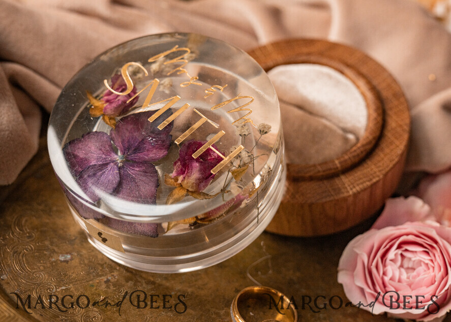RING BEARER BOXES & PILLOWS Epoxy Wedding rings Box epoxy resin & wood wedding ring box for ceremony, Boho Epoxy Wedding Ring Boxes his hers, Transparent Epoxy dubble Ring Box for wedding, Wood resin flowers Marriage Proposal Ring Box