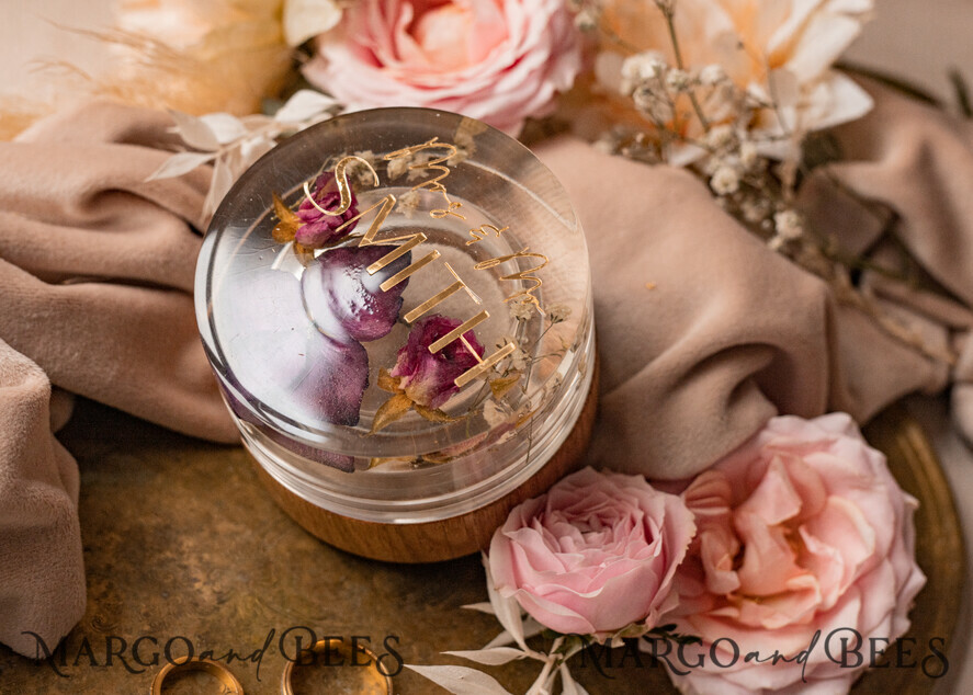 RING BEARER BOXES & PILLOWS Epoxy Wedding rings Box epoxy resin & wood wedding ring box for ceremony, Boho Epoxy Wedding Ring Boxes his hers, Transparent Epoxy dubble Ring Box for wedding, Wood resin flowers Marriage Proposal Ring Box