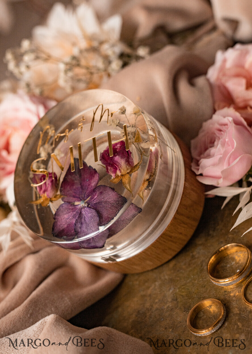RING BEARER BOXES & PILLOWS Epoxy Wedding rings Box epoxy resin & wood wedding ring box for ceremony, Boho Epoxy Wedding Ring Boxes his hers, Transparent Epoxy dubble Ring Box for wedding, Wood resin flowers Marriage Proposal Ring Box