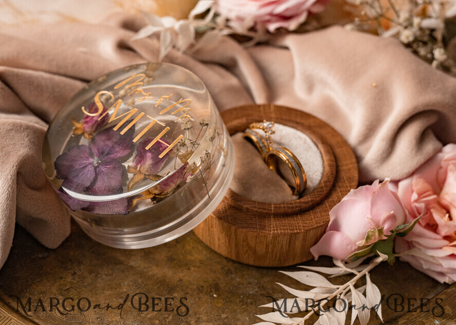RING BEARER BOXES & PILLOWS Epoxy Wedding rings Box epoxy resin & wood wedding ring box for ceremony, Boho Epoxy Wedding Ring Boxes his hers, Transparent Epoxy dubble Ring Box for wedding, Wood resin flowers Marriage Proposal Ring Box