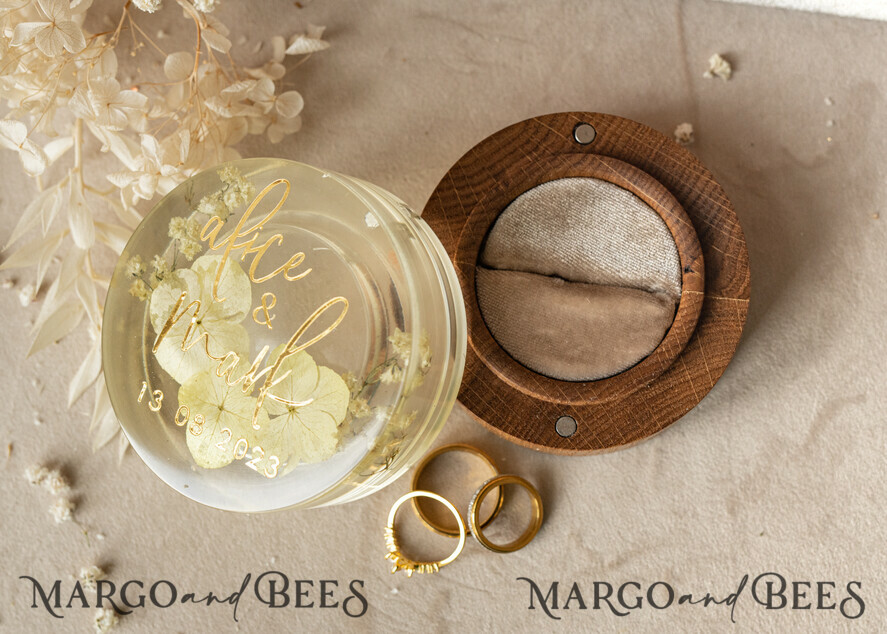 RING BEARER BOXES & PILLOWS Epoxy Wedding rings Box epoxy resin and wood wedding ring box for ceremony, Boho Epoxy Wedding Ring Boxes his hers, Transparent Epoxy dubble Ring Box for wedding, Wood resin flowers Marriage Proposal Ring Box