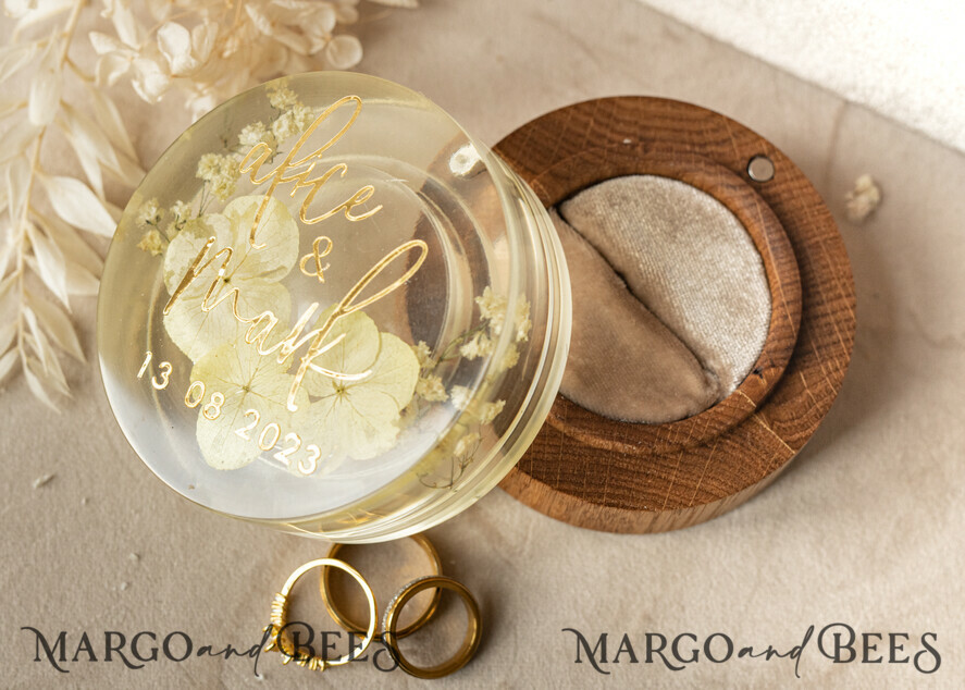 RING BEARER BOXES & PILLOWS Epoxy Wedding rings Box epoxy resin and wood wedding ring box for ceremony, Boho Epoxy Wedding Ring Boxes his hers, Transparent Epoxy dubble Ring Box for wedding, Wood resin flowers Marriage Proposal Ring Box
