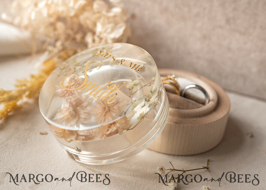 RING BEARER BOXES & PILLOWS Epoxy Wedding rings Box epoxy resin and wood wedding ring box for ceremony, Boho Epoxy Wedding Ring Boxes his hers, Transparent Epoxy dubble Ring Box for wedding, Wood resin flowers Marriage Proposal Ring Box