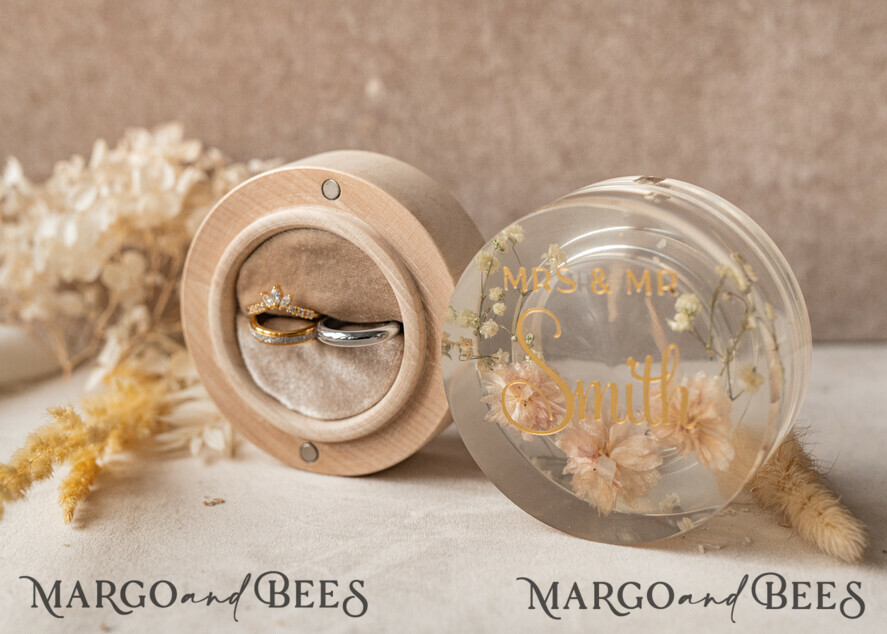 RING BEARER BOXES & PILLOWS Epoxy Wedding rings Box epoxy resin and wood wedding ring box for ceremony, Boho Epoxy Wedding Ring Boxes his hers, Transparent Epoxy dubble Ring Box for wedding, Wood resin flowers Marriage Proposal Ring Box