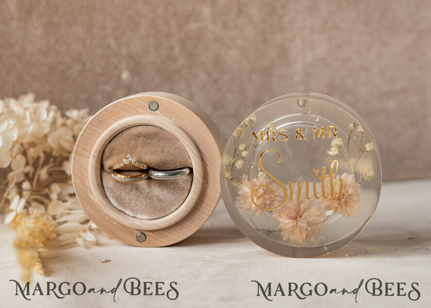 RING BEARER BOXES & PILLOWS Epoxy Wedding rings Box epoxy resin and wood wedding ring box for ceremony, Boho Epoxy Wedding Ring Boxes his hers, Transparent Epoxy dubble Ring Box for wedding, Wood resin flowers Marriage Proposal Ring Box