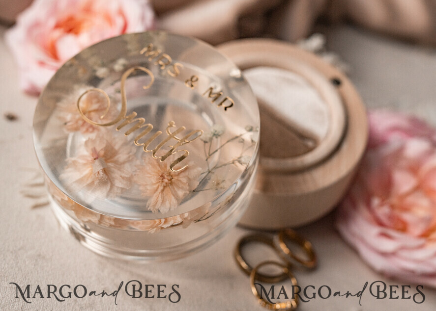 RING BEARER BOXES & PILLOWS Epoxy Wedding rings Box epoxy resin and wood wedding ring box for ceremony, Boho Epoxy Wedding Ring Boxes his hers, Transparent Epoxy dubble Ring Box for wedding, Wood resin flowers Marriage Proposal Ring Box