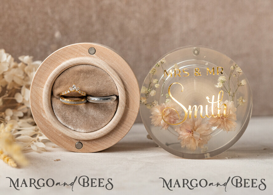 RING BEARER BOXES & PILLOWS Epoxy Wedding rings Box epoxy resin and wood wedding ring box for ceremony, Boho Epoxy Wedding Ring Boxes his hers, Transparent Epoxy dubble Ring Box for wedding, Wood resin flowers Marriage Proposal Ring Box