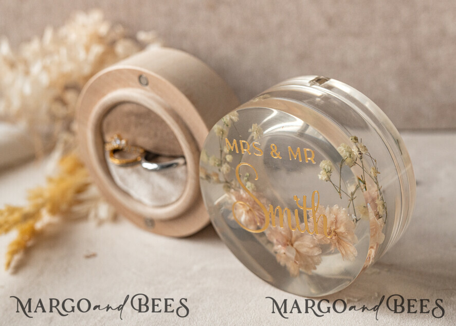 RING BEARER BOXES & PILLOWS Epoxy Wedding rings Box epoxy resin and wood wedding ring box for ceremony, Boho Epoxy Wedding Ring Boxes his hers, Transparent Epoxy dubble Ring Box for wedding, Wood resin flowers Marriage Proposal Ring Box